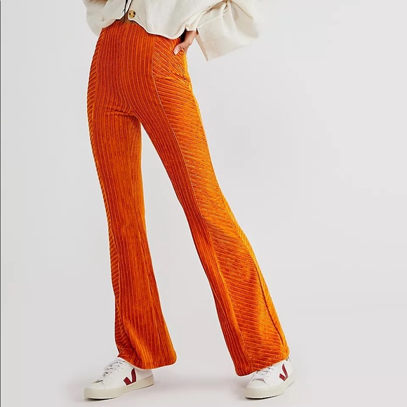 Free People - Slim Pull-On Velvet Flare Pants - Picture 6 of 13